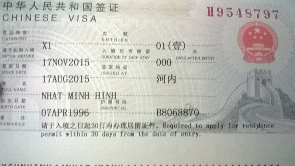 Thủ tục xin visa Trung Quốc tại Nghệ An